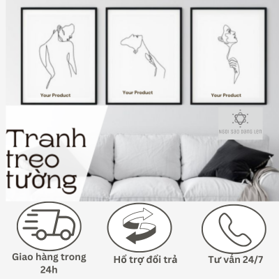 Bộ tranh treo tường Canvas trang trí phòng khách, phòng ngủ phong cách tối giản chống trầy