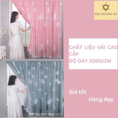 Rèm cửa lụa NSDL 2 màu xanh hồng trang trí phòng ngủ