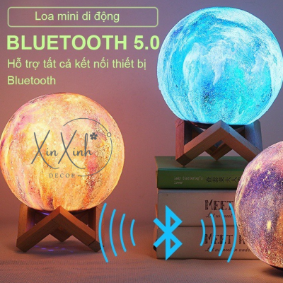 Đèn ngủ hình mặt trắng kết nối Bluetooth 5.0 thông minh, moon light 3D cảm ứng nhiều màu đẹp