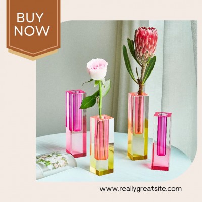 Bắc Âu Sáng Tạo Đơn Giản Pha Lê Vuông Cột Sắp Xếp Đồ Trang Trí Trang Trí Rõ Ràng Lucite Đầy Màu Sắc Xách Tay